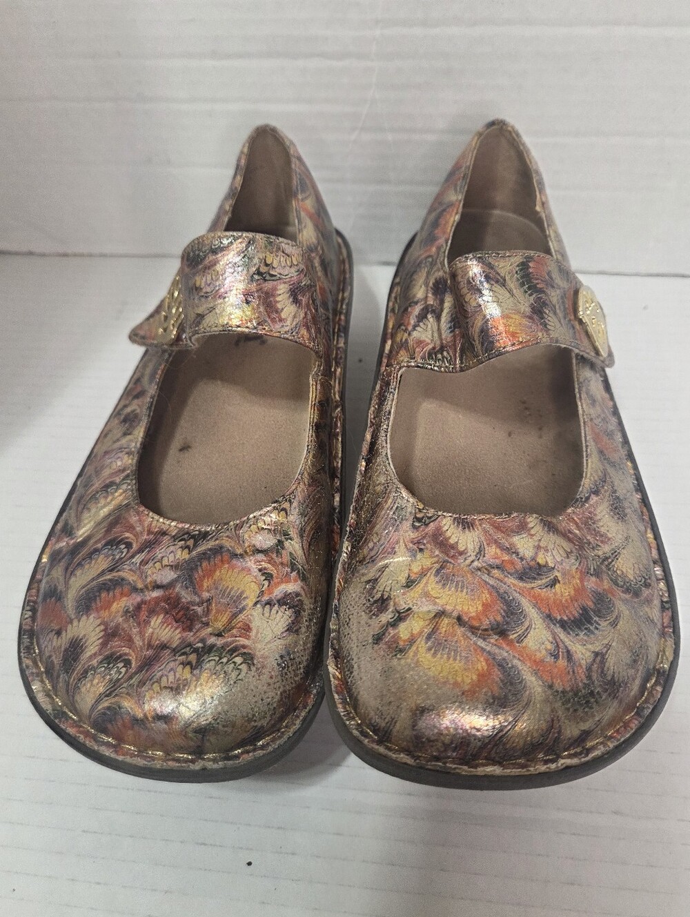 Alegria Paloma Multicolor Gold Metallic Leaf Mary Jane Shoes, PAL-510